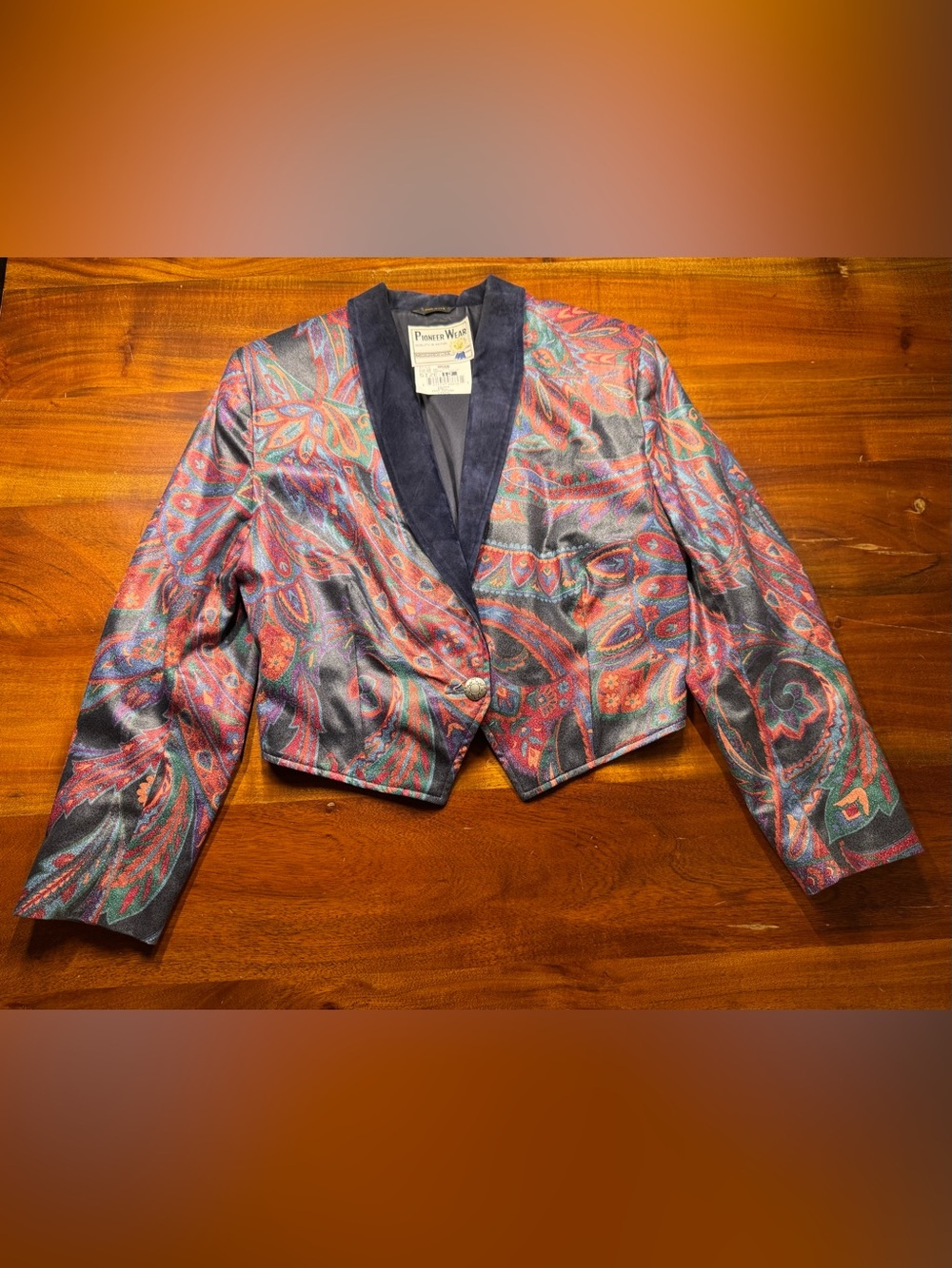 Vintage Pioneer Wear Western Cropped Jacket Sz 12 Paisley Velvet Suede Trim USA